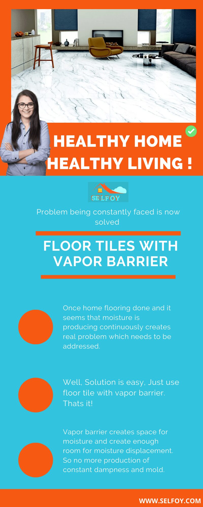 Infographics of floor tiles with vapor barrier