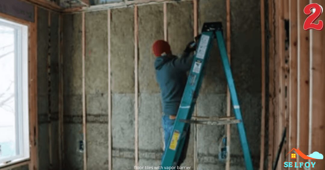 Man started installing vapor barrier over the wall