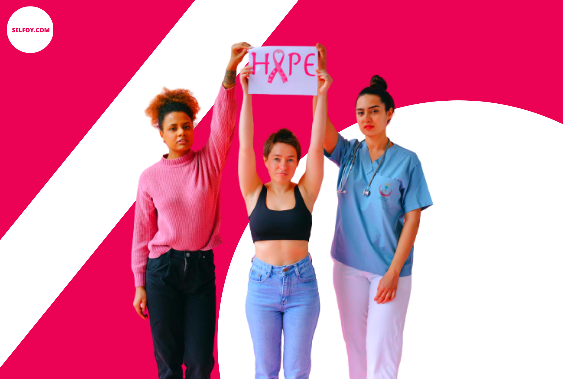 three girls standing and showing HOPE banner