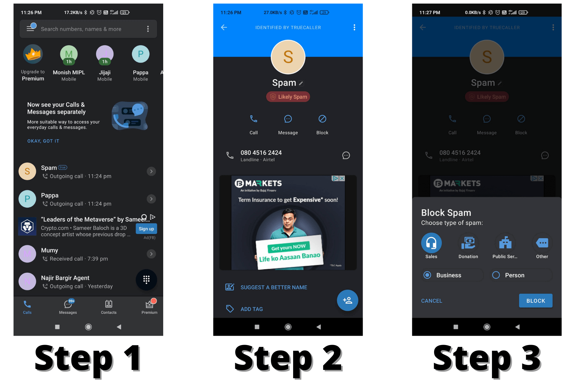Truecaller-application-showing-steps-of-how-to-block-a-person