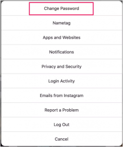 How to change your password on insta