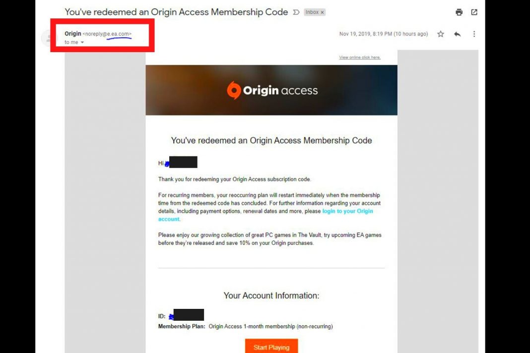 Origin Access Membership Code Email
