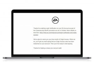 Origin Access Membership Code Email Notification sample