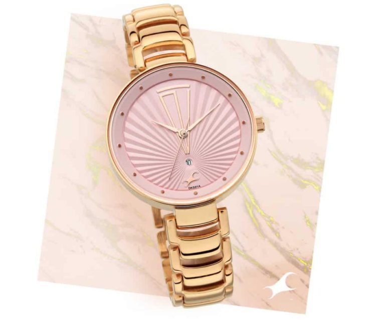Ruffles Pink Dial Stainless Steel Strap Watch