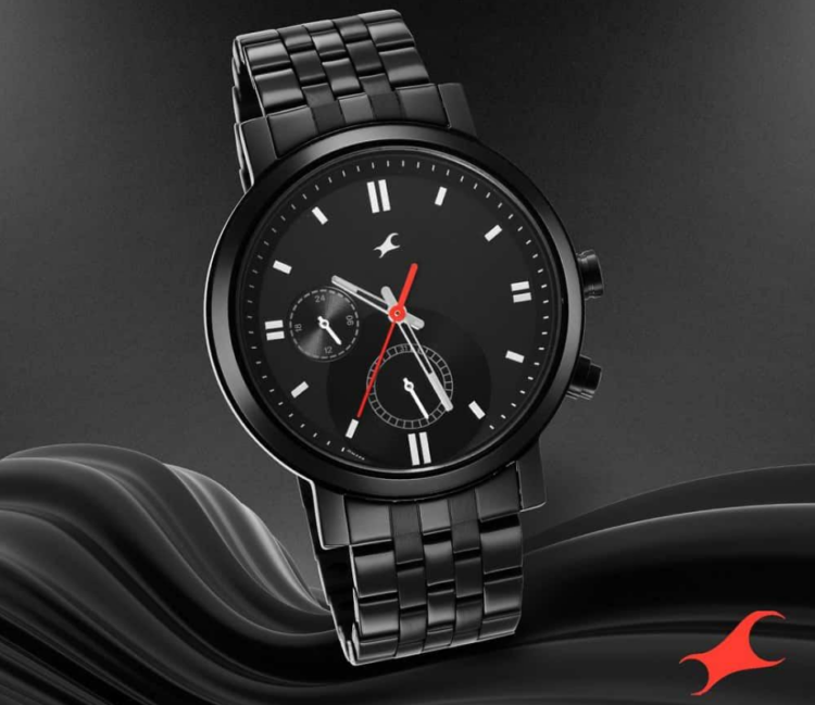 Tick Tock Black Dial Metal Strap Watch